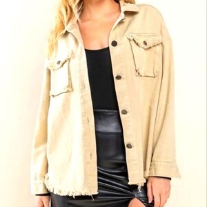 2XL NWT HEYSON Sand Mineral Wash Jacket Raw Hem 29-30.5"ptp 31Long-F 29.5Long-B